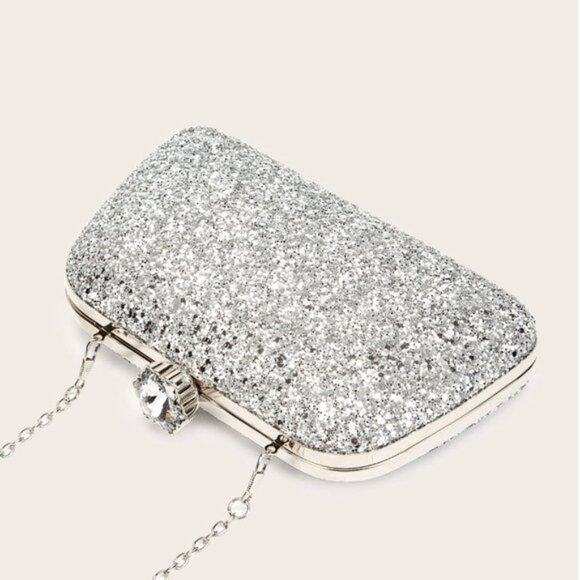 Silver Glitter Bling, Sequin, Rhinestone Evening Box Bag - Picture 4 of 8